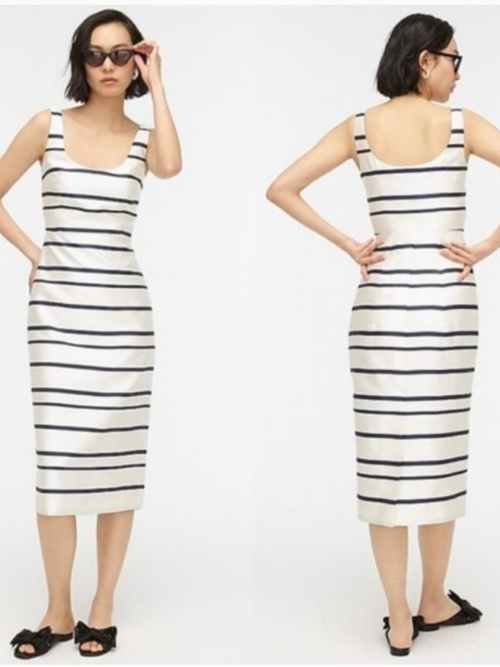 J. Crew White and Navy Striped Midi Tank Dress